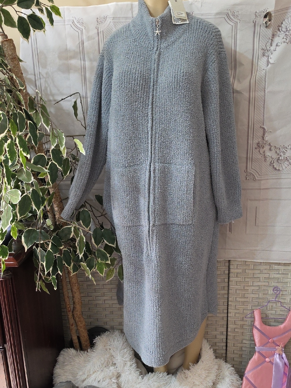 Barefoot Dreams NWT CozyChic Ribbed Half Zip Short Lounger Short Meadow Green 1X